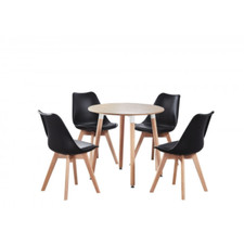 Round Dining Table and 4 Chairs Set 80 CM Table Wooden Legs Kitchen Furniture