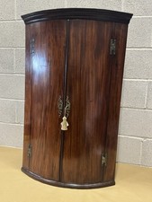 Vintage Mahogany Bow Front Corner Cupboard Georgian Style Cabinet with Key