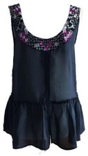 Witchery UK 10-12 Black Sheer 100% Silk Top Peplum Lagenlook Festival Tank Cami