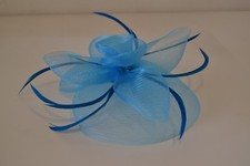 Fascinator Hat Turquoise Large 20cm Feathers Flowers Weddings Ladies Day Races