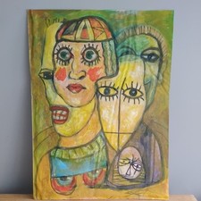 Bold Abstract Portrait People Painting FK Owen Bright Art Women Faces Face 