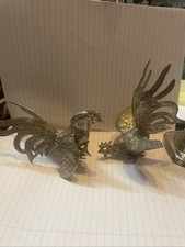 2 Plated Fighting Cocks 11x16x9.5cm Vintage
