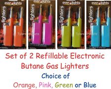 2 Refillable Electronic Butane Gas Lighters Child Resistant Candle Hob T Lights