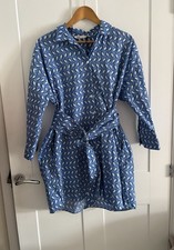 ZARA Shirt Dress White & Blue Pattern ~ Short Belted Shirt Dress - Size Eur L