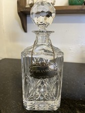 Vintage Cut Crystal Decanter with Stopper & Silver Plated “Brandy” Tag, 25cm
