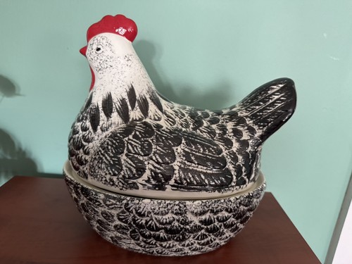 Large black white chicken hen - black,
