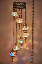 7 Globes Turkish Moroccan Plug In Swag Ceiling Hanging Lamp Light Chandelier