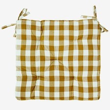 Chequered Pattern Seat Pad, Yellow & White Square Chair Cushion Kitchen Seat