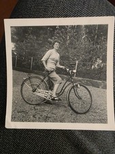 ATTRACTIVE LADY ON VINTAGE CRESCENT BICYCLE. ORIGINAL PHOTO 6x6cm