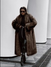Women's Solid Color Open Front Faux Fur Coat Jackets, Elegant Long SleeveOutwear
