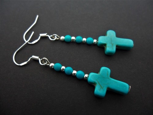 Pair turquoise cross - pair,