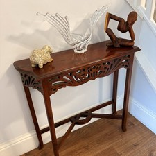Vintage Narrow Console Table With Fretted & Pierced Frieze Design