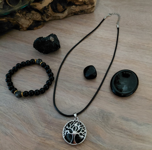 Black tourmaline crystal set - tourmaline,