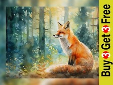 Majestic Watercolor Forest Fox Painting Print 5"x7" on Matte Paper