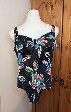 St Michael - Vintage Black Floral Low Leg  Swimsuit Swimming Costume - 38C UK 16