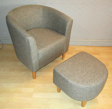 Contemporary Accent Chair Set. Grey Tub Chair c/w Matching Footstool