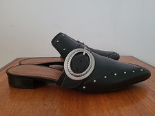 COACH LEATHER BLACK MULES SANDALS SIZE UK 6 STUD & BUCKLE DETAIL