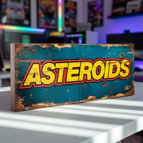 Asteroids wood sign - wood, retro