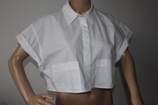 Zara Women's Extra Cropped White Poplin Cotton Shirt Chest Pockets Size M
