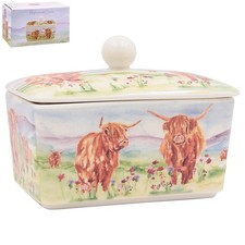 Highland Cows Butter Dish Ceramic Watercolour