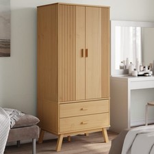 Wardrobe Rustic Brown Solid Pinewood 76.5x53x172 cm 2 Drawers 1 Compartment XL.