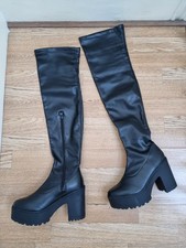 VEGAN WOMENS SEXY OVER THE KNEE THIGH HIGH CHUNKY PLATFORM HEEL STRETCH BOOTS