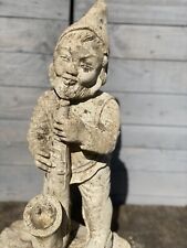 Vintage 90s stone garden statue Large Garden Gnome Playing Sax signed by artist
