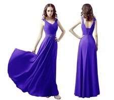 UK woman Chiffon straps V-neck A-Line corset back Bridesmaid Prom, party dress
