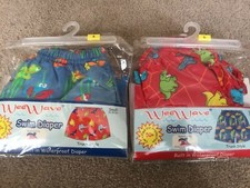  Wee Wave Boys Reusable SWIM Diaper TRUNKS Terry Cloth lining Small Red/Blue