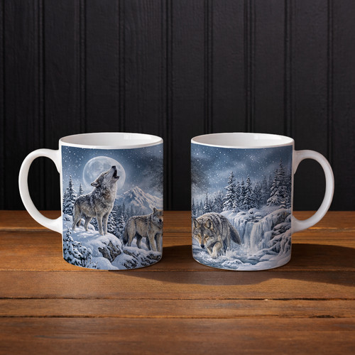 Wolf mug 11oz snowy winter - mug,