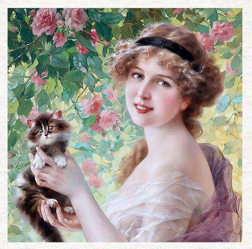 Vintage female with kitten - female,