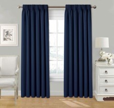 Pair Pencil Pleat Tape Top Plain Thermal BLACKOUT LINED Curtains with Tie Backs.