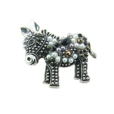 Art Deco Style Enamel Crystal Black Donkey Brooch Badge Pin Gift