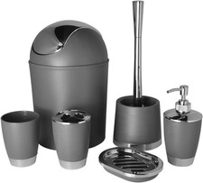 Bathlux Modern Design 6 Piece Bathroom Accessory Set, Toilet Brush, Waste Bin, S