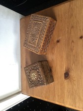 Pair Of Treen Carved Trinket Boxes 