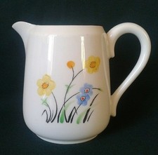 HEATHCOTE CHINA MILK JUG ART DECO BONE CHINA CREAMER BLUE AND YELLOW FLOWERS