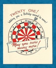 C1930s BIRTHDAY CARD DART BOARD / DARTS THEME