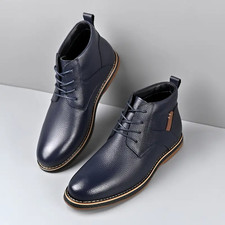 Men's Genuine Faux Leather Boots,Thickened Warm Lined, Non-Slip Rubber Sole