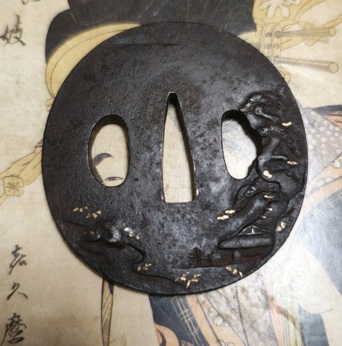 Pine tree and river tsuba - pine,