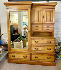 Vintage Large Antique 1910 Edwardian Compactum Gentlemans Wardrobe Art Deco Ash