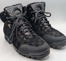 Gucci Men’s Black Monogram Shearling Hiking Boots Winter Footwear  UK 10 EU 44