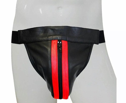 Men leather jockstrap red - jockstrap,