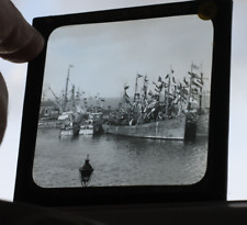 ANTIQUE Magic Lantern Slide Armistice Day Kirkwall Orkney Scotland WW1 Ship Boat