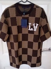 Louis Vuitton Short-Sleeved Cotton Damier T-Shirt  With Crystal LV Patch L