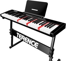 Terence Piano Lighted Keyboard 61 Key with Stand & 1800mAh Rechargeable Battery