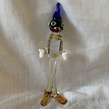 Murano Glass Multicoloured Standing 6 Inch Clown With Blue Hat With White Mitts