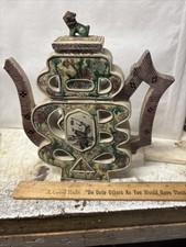 ANTIQUE CHINESE FAMILLE VERTE FIGURAL TEAPOT SIGNED BASE 8.25 INCH