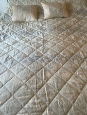 Dorma Evie Duck Egg Damask  Quilted Throwover Double 220 x 250 & 2 bed cushions