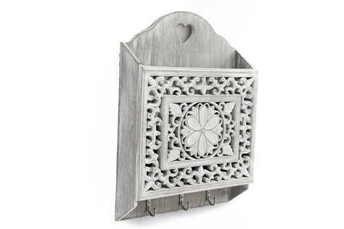 Grey wooden hook key holder - wooden,
