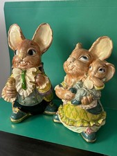 RARE PENDELFIN PEWTER ENAMEL & JEWELLED MOTHER & FATHER RABBIT FIGURES LTD EDT 
